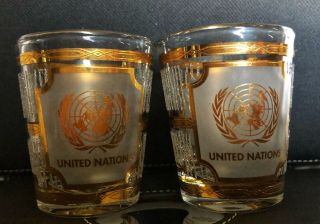 Vintage Culver UNITED NATIONS Gold/Frosted Accented Shot Glasses 3