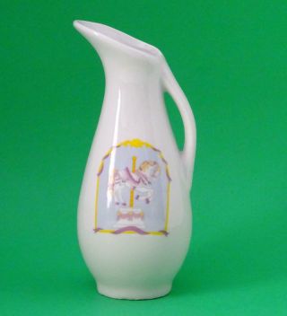Vintage 5 " Small White Ceramic Decorative Creamer Vase W/ Carousel Horse Pattern