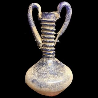 VERY RARE ANCIENT ROMAN COBALT BLUE GLASS DOUBLE HANDLE VESSEL 1st Century A.  D. 2