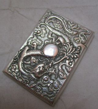 Antique Chinese Export Silver Card Case,  Dragons,  Wa,  C1900,  70g