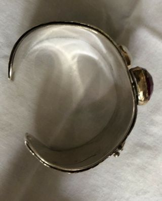 Avi Soffer Modernist Brutalist Sterling Silver Cuff Bracelet Garnet Pearl 3