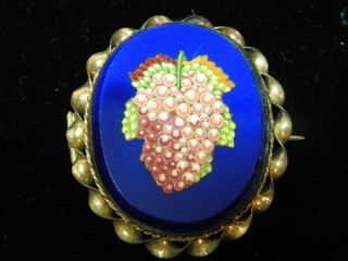 Beautifully Detained Antique Micro Mosaic Bunch Of Grapes Brooch