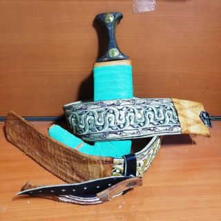 Dagger Jambiya Antique Yemen Yemeni - Knife - Khanjar خنجر يماني With Belt Yemen