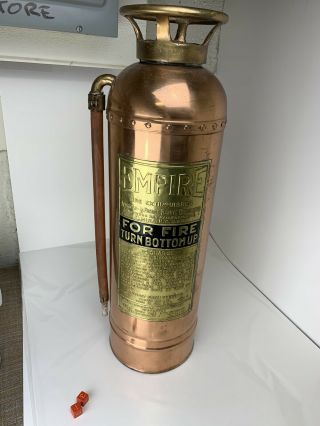 Empire Brass And Copper Fire Extinguisher W/ Cage,  Bottle And Stopper.  Empty.
