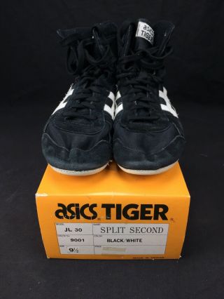 Vintage Asics Tiger Wrestling Shoes Split Second Black & White Size 9.  5