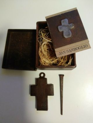 Jan Barboglio House Blessing Hand Forged Iron Cross,  Nail,  Box & Card 3