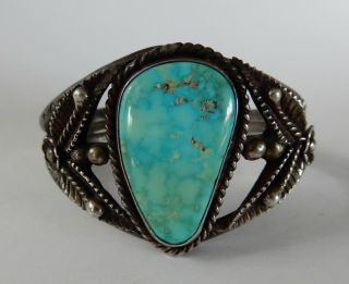 Old Southwest Native American Sterling Silver Turquoise Cuff Bracelet J376