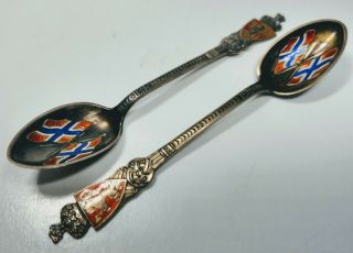 Vintage Sterling Norway Flag Souvenir Spoons Crown And Lion Coat Of Arms Pair