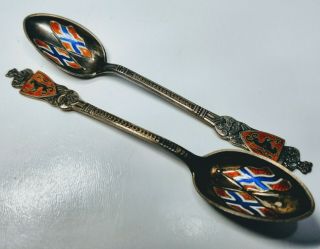 Vintage Sterling Norway Flag Souvenir Spoons Crown and Lion Coat of Arms Pair 2