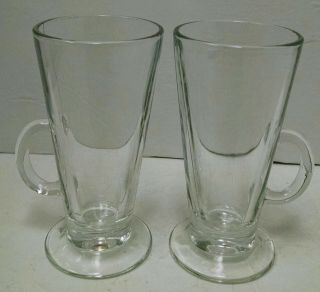 Set Of 2 Clear Glass Irish Tea Coffee Cups Mugs 6 " Tall 3 " Diameter With Handles