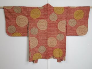 1208s01z450 Vintage Japanese Kimono Silk Haori Red / Light Gray