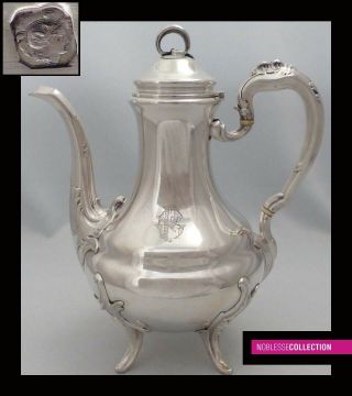 Antique 1890s French Full Sterling Silver Tea/coffee Pot Rococo Style 9.  45 In.