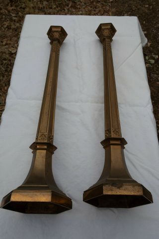 Pair Bronze Pedestal Stands Candlestick Lamp Look 24 