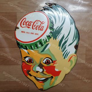 Coca Cola Sprite Boy Vintage Porcelain Sign 13 X 18 Inches