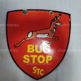 Stc Bus Stop 2 Sided 14 1/2 X 16 Inches Vintage Enamel Sign