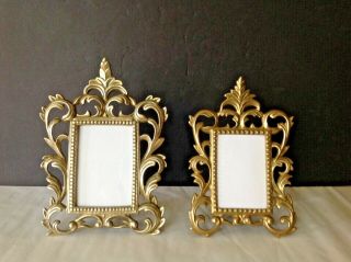 Vintage Pair Victorian Style Ornate Solid Brass Table Top Photo Frames
