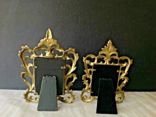 Vintage Pair Victorian Style Ornate Solid Brass Table Top Photo Frames 3