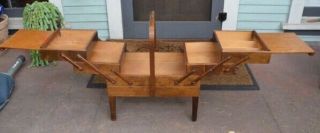 Vintage As Strommen Bruk Hamar Accordion Style Wooden Sewing Box W/ Legs Maple