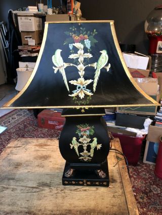 Vintage Tole Style Lamp With Parrots And Lion Heads And Feet