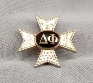 Vintage 10k Yellow Gold Delta Phi Fraternity Pin Badge Engraved Enamel 3.  5 Grams