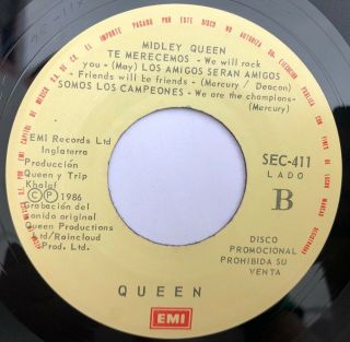Queen - Midley We Will Rock You - Rare Mexico Radio Promo 45