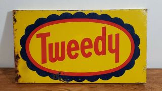 Rare Vtg Tweedy Hybrid Seed Corn Metal Advertising Sign 18x10 Double Side Flange