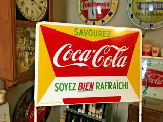 Vintage Coca Cola Fishtail Bottle Rack Sign Coke Soda Fountain Display Sign