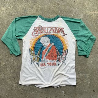 Vtg Carlos Santana Raglan Concert Tour T Shirt L Xl Heaven Smiles Single Stitch