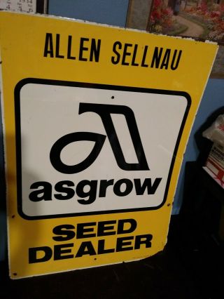 Vintage Asgrow Seed Dealer Ag Agriculture Feed Farm Sign Green Backed Muesum Pc
