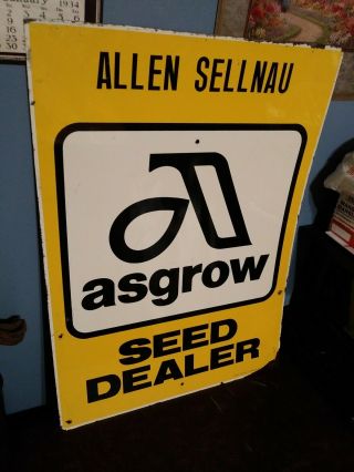 Vintage Asgrow Seed Dealer Ag Agriculture Feed Farm Sign Green Backed muesum pc 3
