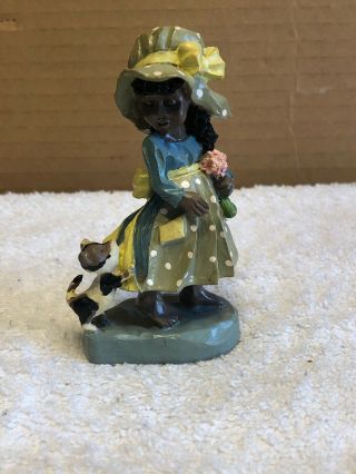 Little African - American Girl With Dog Figurine