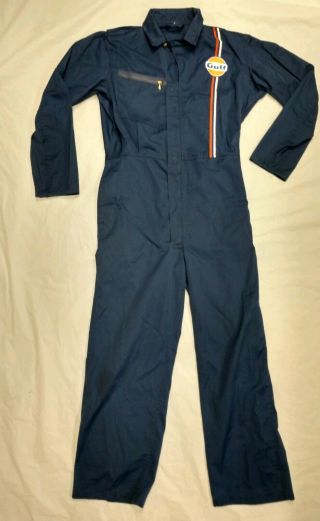 Vintage Gulf Oil Gas Station Attendant Navy Blue Coverall Zip Suit Talon Zippers