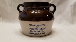 Vintage Red Wing Stoneware Bean Pot - Farmers Union Elevator Co.  Minnewaukan Nd