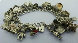 Heavy Vintage Solid Sterling Silver Charm Bracelet with 31 Charms Nuvo 101 grams 2
