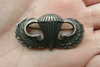 Wwii Us Airborne Paratrooper Jump Wings - Sterling Hollowback Pinback