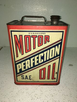 Vintage Motor Perfection Oil Motor Oil 2 Gallon Tin Can Handle