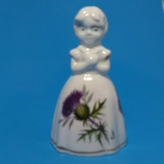 Luckenbooth Bell Woman Purple Flower Bone China Gold Accents Scottish Thistle