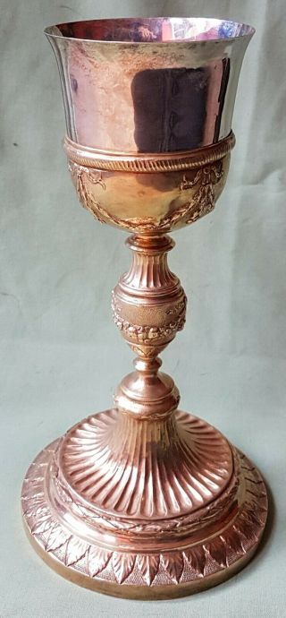 Impressive large antique Silver Chalice and Paten,  Gold Gilt,  French? 2