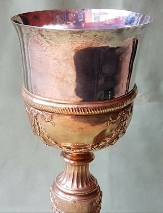 Impressive large antique Silver Chalice and Paten,  Gold Gilt,  French? 3