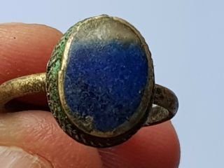 Extremely Rare Ancient Roman Silvered Ring Rare Lapis Lazuli.  2,  6 Gr.  18mm