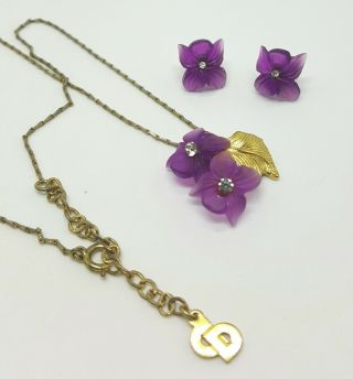 Vintage Christian Dior Necklace & Post Earring Set Flower Motif Frosted Petals