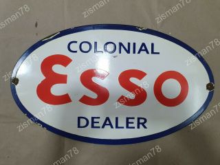 Esso Colonial Dealer Vintage Porcelain Sign 24 X 14 Inches