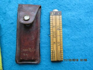 Vintage Hockley Abbey England Miniature 1 Foot (12 ") B/w Rule In Leather Case.