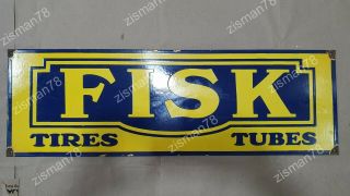 Fisk Tires Tubes Vintage Porcelain Sign 29 X 9 1/2 Inches