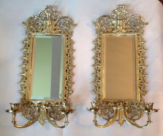 Pair Virginia Metalcrafters Colonial Williamsburg Brass Mirror Candle Sconces