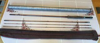 Vintage Heddon Bamboo Fly Fishing Rod 3 Piece W/ Extra Tip 20 8.  5’ Bag & Tube
