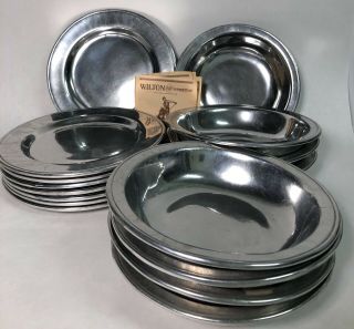 Vintage Wilton Columbia - Set Of 8 Metal Bowls And 8 Plates - Made In Usa