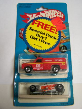 Vintage Hot Wheels 2 For 1 Pack Factory Street Rodder And Emergency Squad