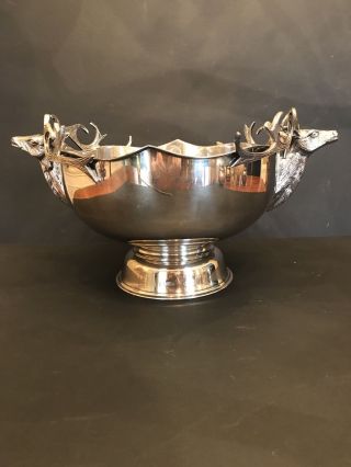 Vintage Wolff Silver Plate Stag Head Centerpiece Bowl