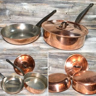 Vtg ‘90s Baumalu “sauté,  Fry” Tin Lined Copper Cookware Pans Iron Handle France